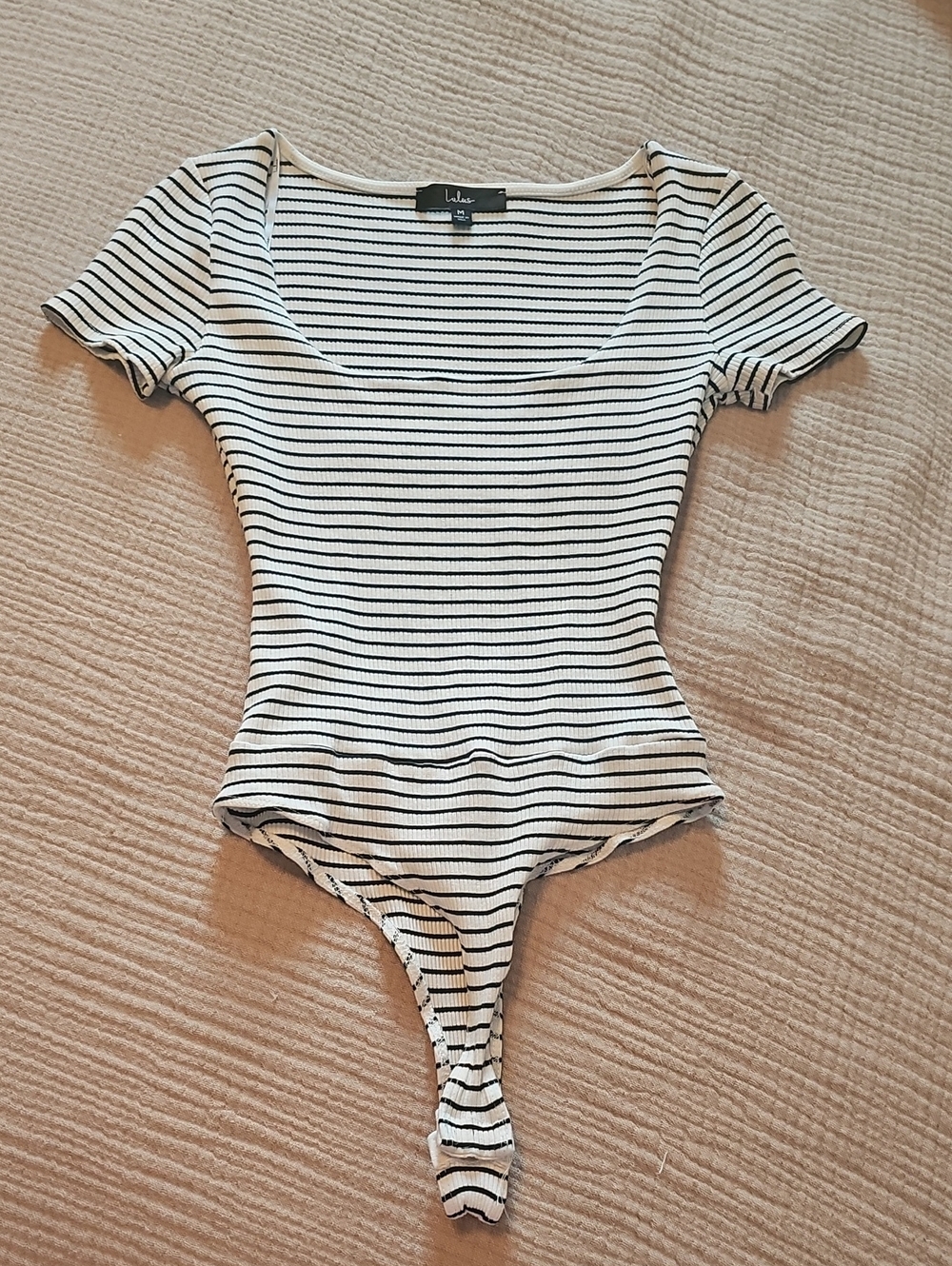 Lulus Black & White Striped Ribbed Bodysuit